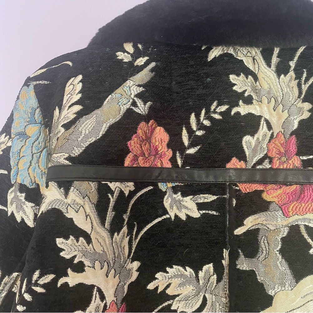 Bagatelle Black Floral Embroidered Jacket Faux Fur & Leather Trim - Picture 6 of 12